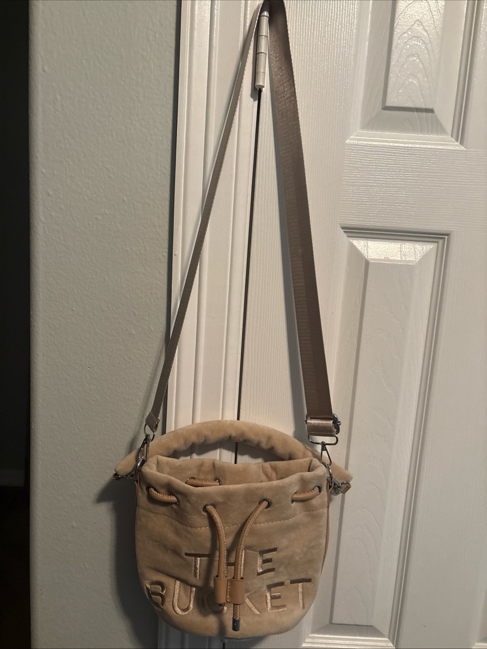 The Bucket Plush Drawstring Bucket Bag - Tan